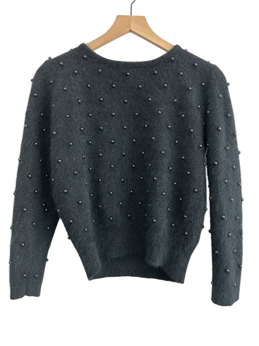 Evan‎ Picone Beaded Crewneck Sweater Small Black Lambswool Angora Luxury Soft